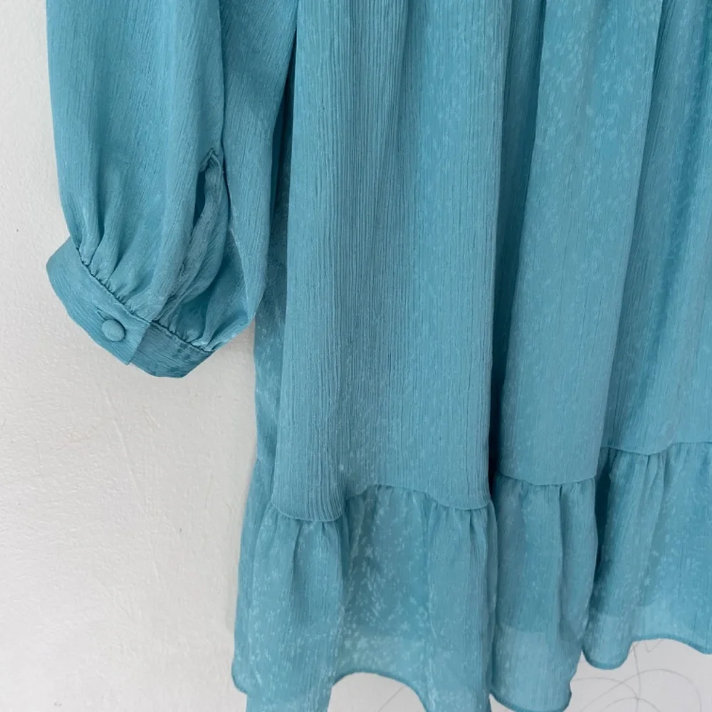 🍒Long Sleeve Mint Ruffle Button Down Dress - Picture 6 of 12